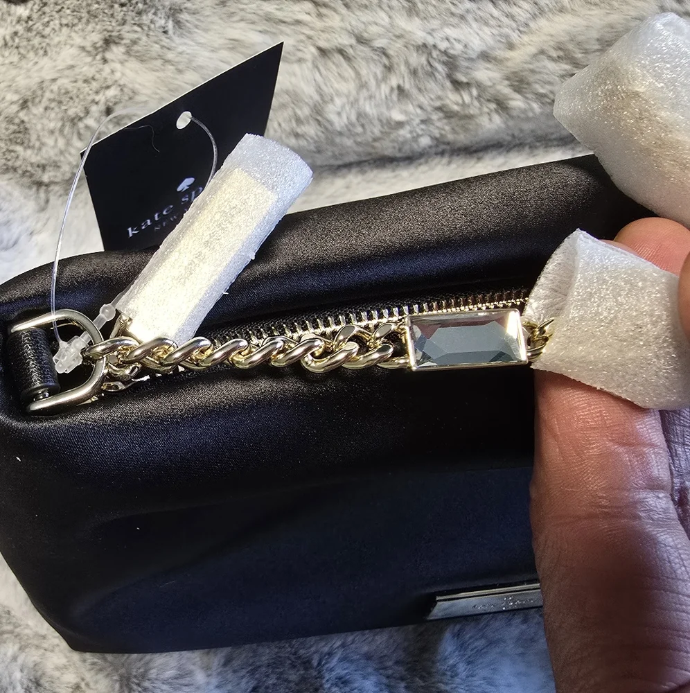 NWT Kate Spade Anya‎ Satin Shoulder Bag Crystal Chain Strap